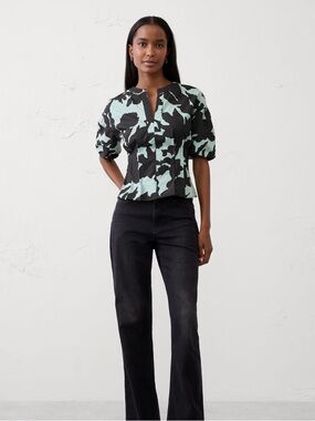 Banana Republic pintuckbPuff-Sleeve Printed Blouse size S